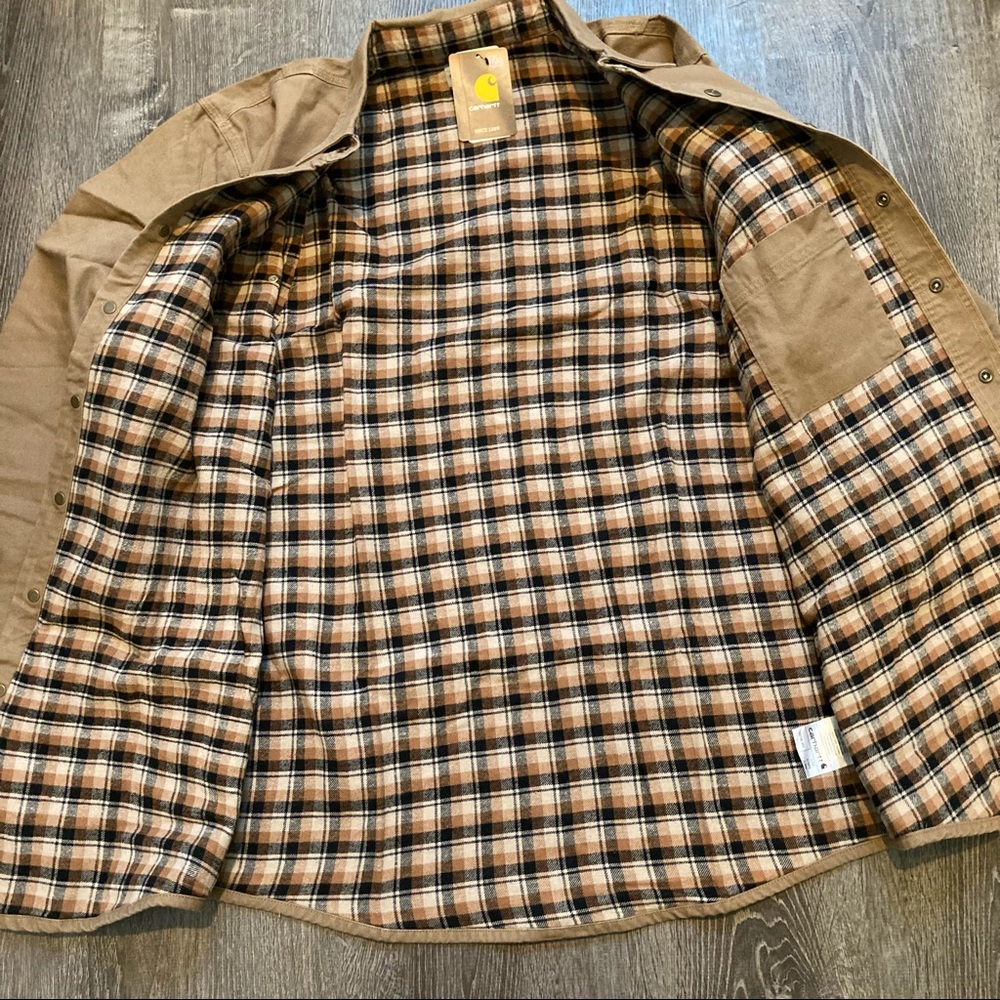 Carhartt Men’s Canvas Shirt Jacket Flannel Lined Long Sleeve Tan Tall Large NWT - Picture 10 of 15